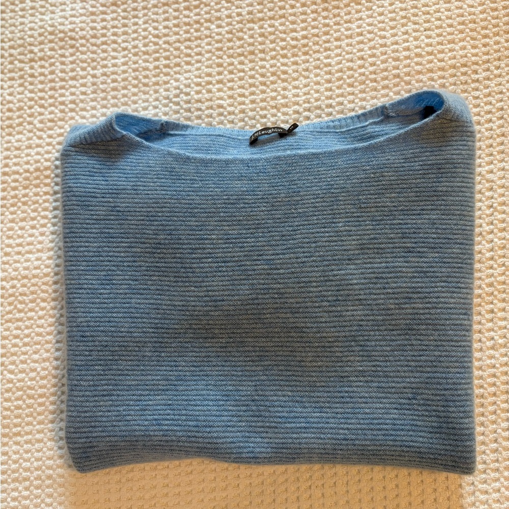 J McLaughlin Blue Ribbed  Cashmere Sweater. Boat neck. Long sleeved.